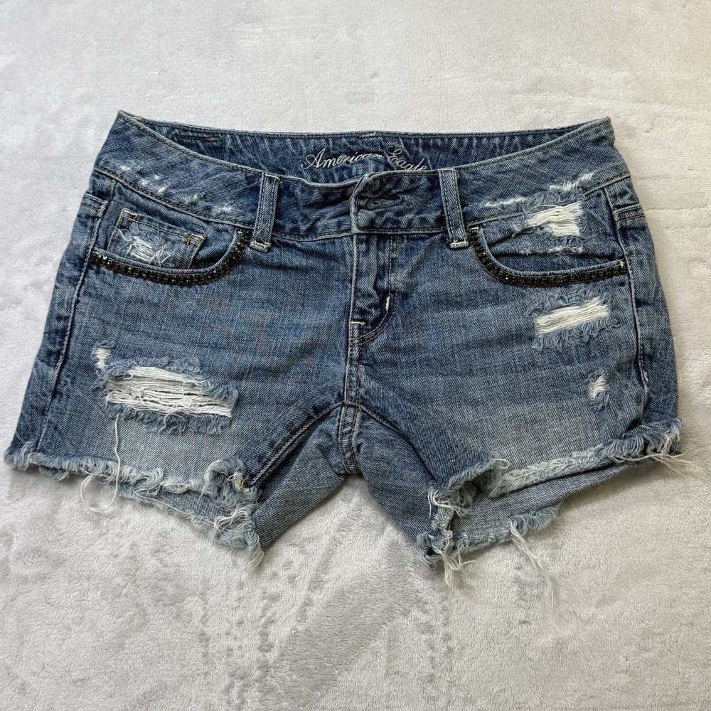 American Eagle Denim Shorts 0 Distressed Low Rise Frayed Y2K